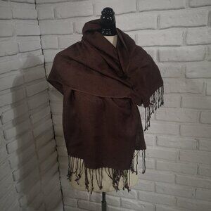 Pashmina & Silk Unisex Dark Brown Design 27" x 80" Scarf with Fringe